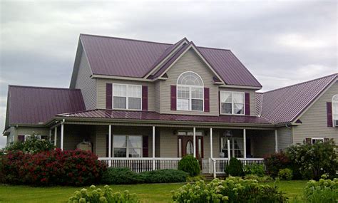 burgundy metal roof for light tan brick house|pictures of brick house roofs.